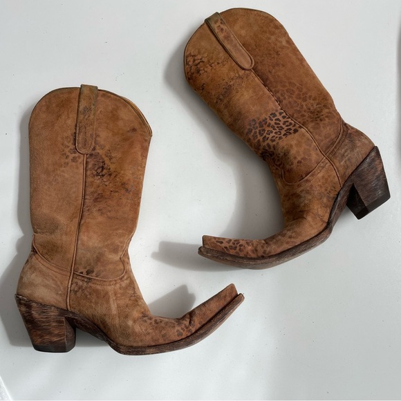 Old Gringo Boots Leather Cowboy Western Animal Leopard Print Pointed Square Tan - Picture 6 of 16